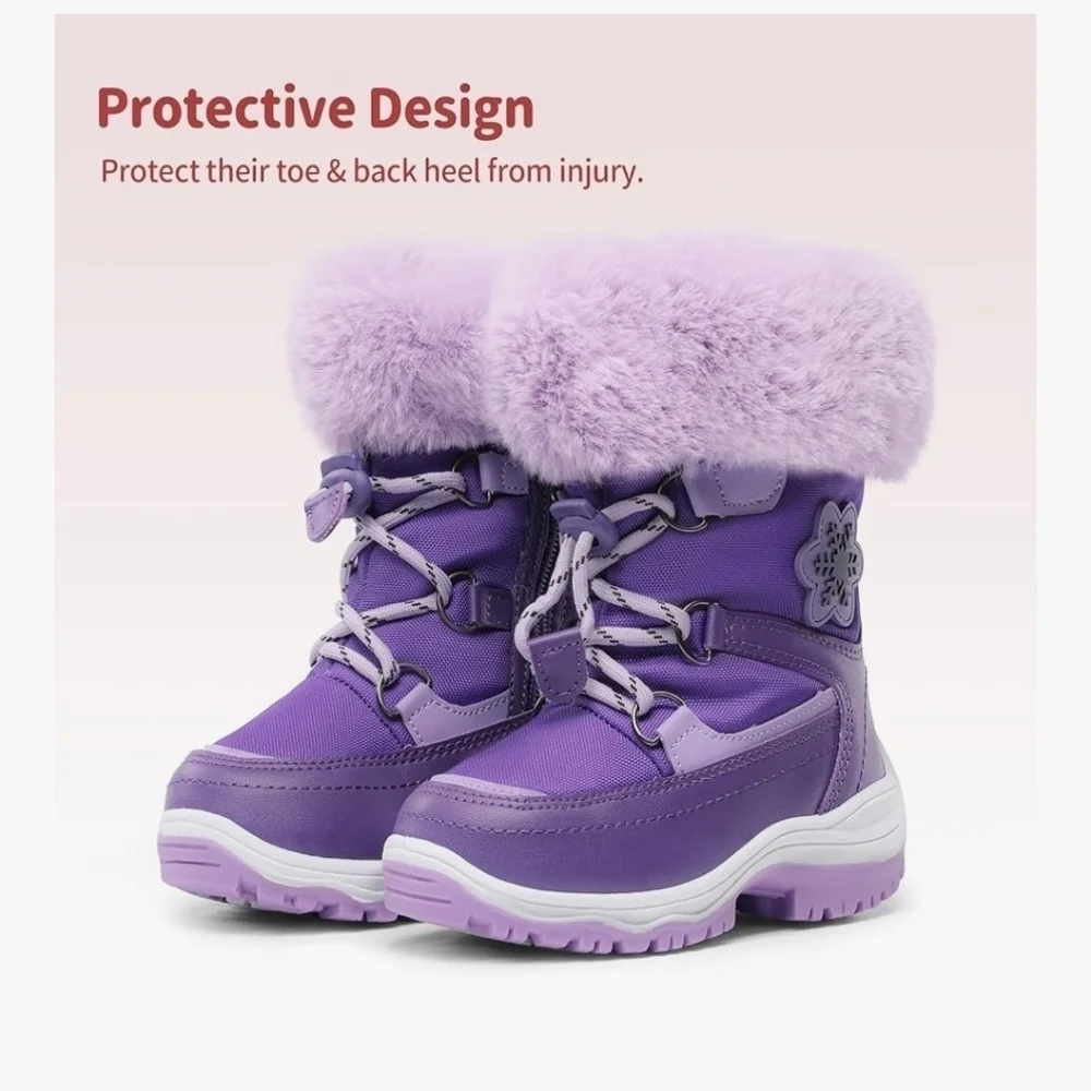 Purple Snow Boots Faux Fur Lined Mid-Calf   Slip Restiant Boots